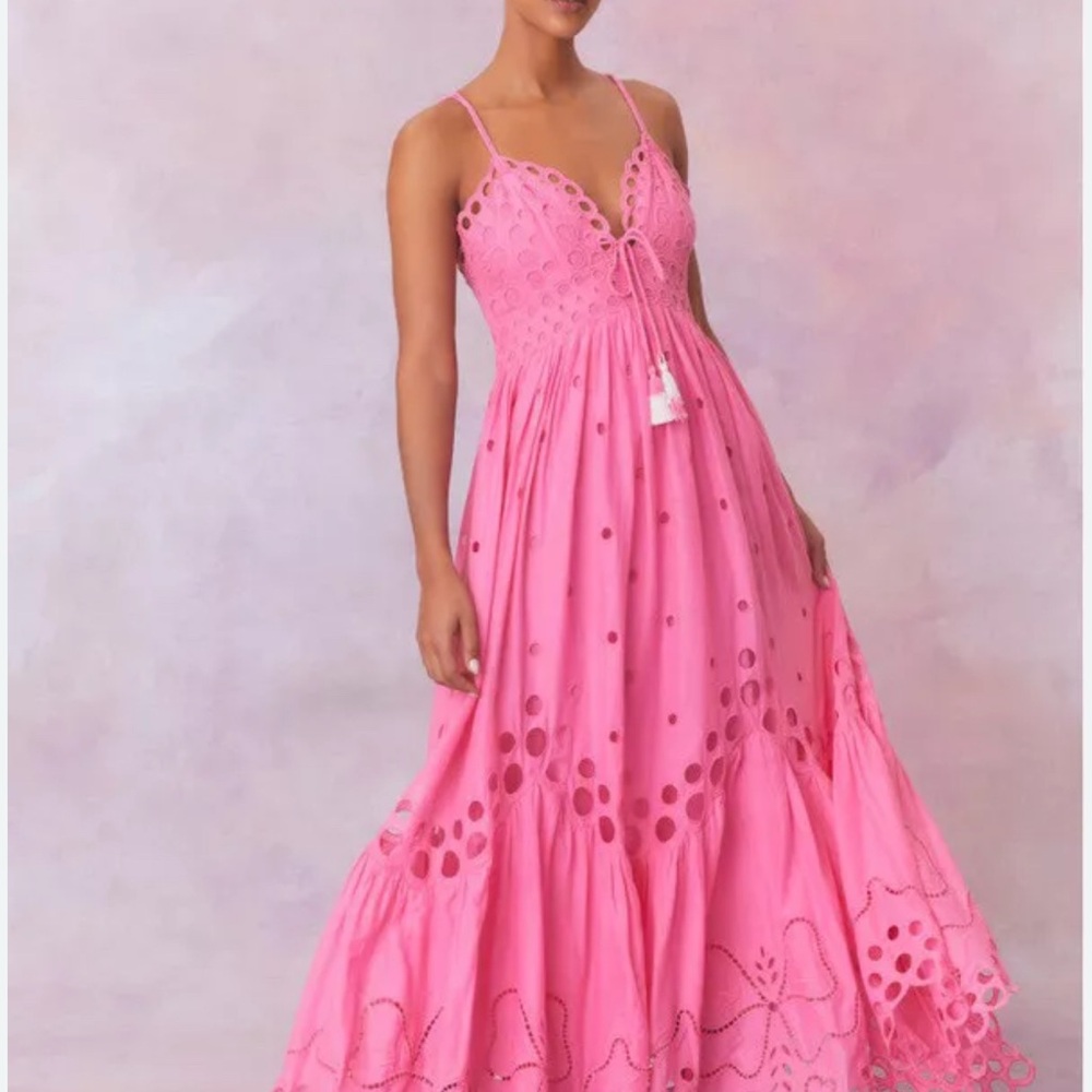 Loveshackfancy Melville cotton eyelet Elegant Pink Maxi Dress size 2